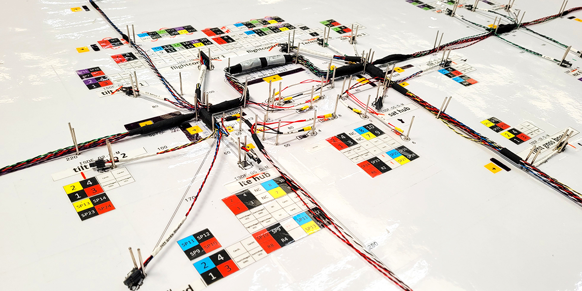 A custom cable harness laid out on a loom board