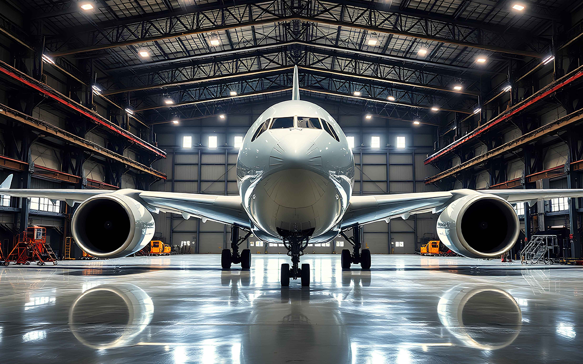 Aeroplane in a hangar