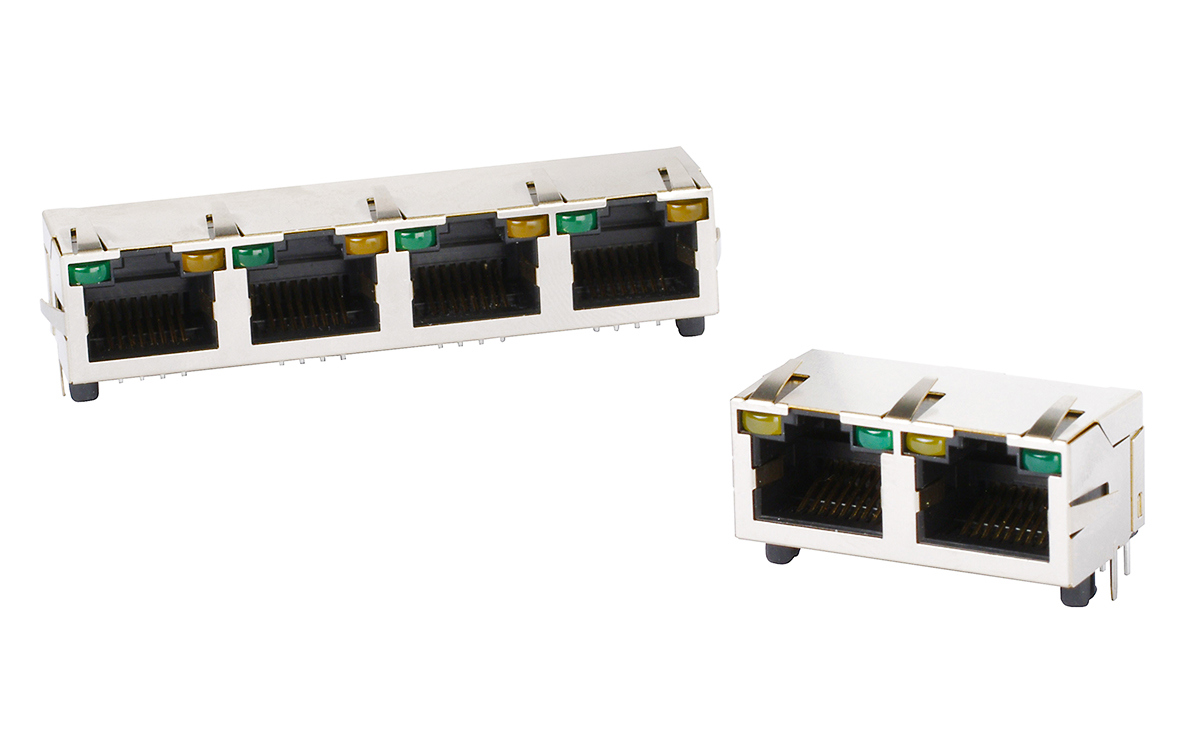 Multi-Port, Side Entry, Shielded, LED RJ Connectors